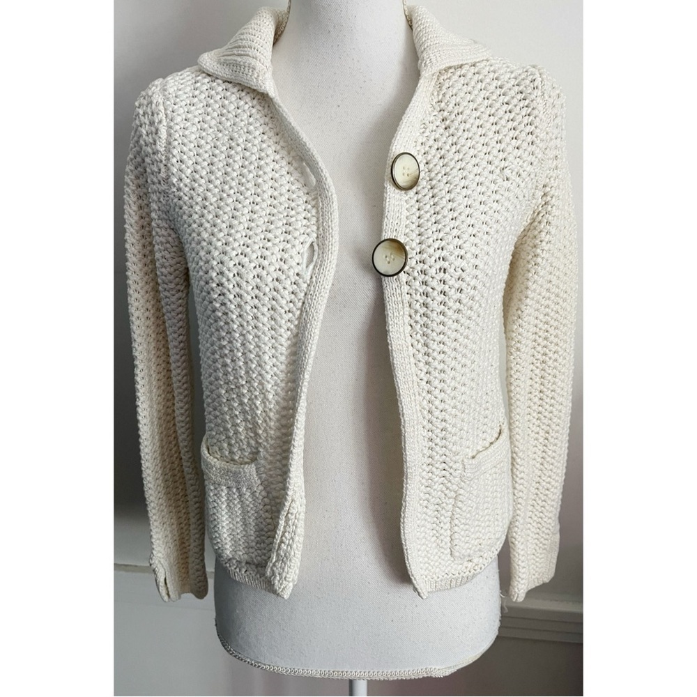 Talbots • Vintage Ivory Cream Mercerized Cotton Cardigan
